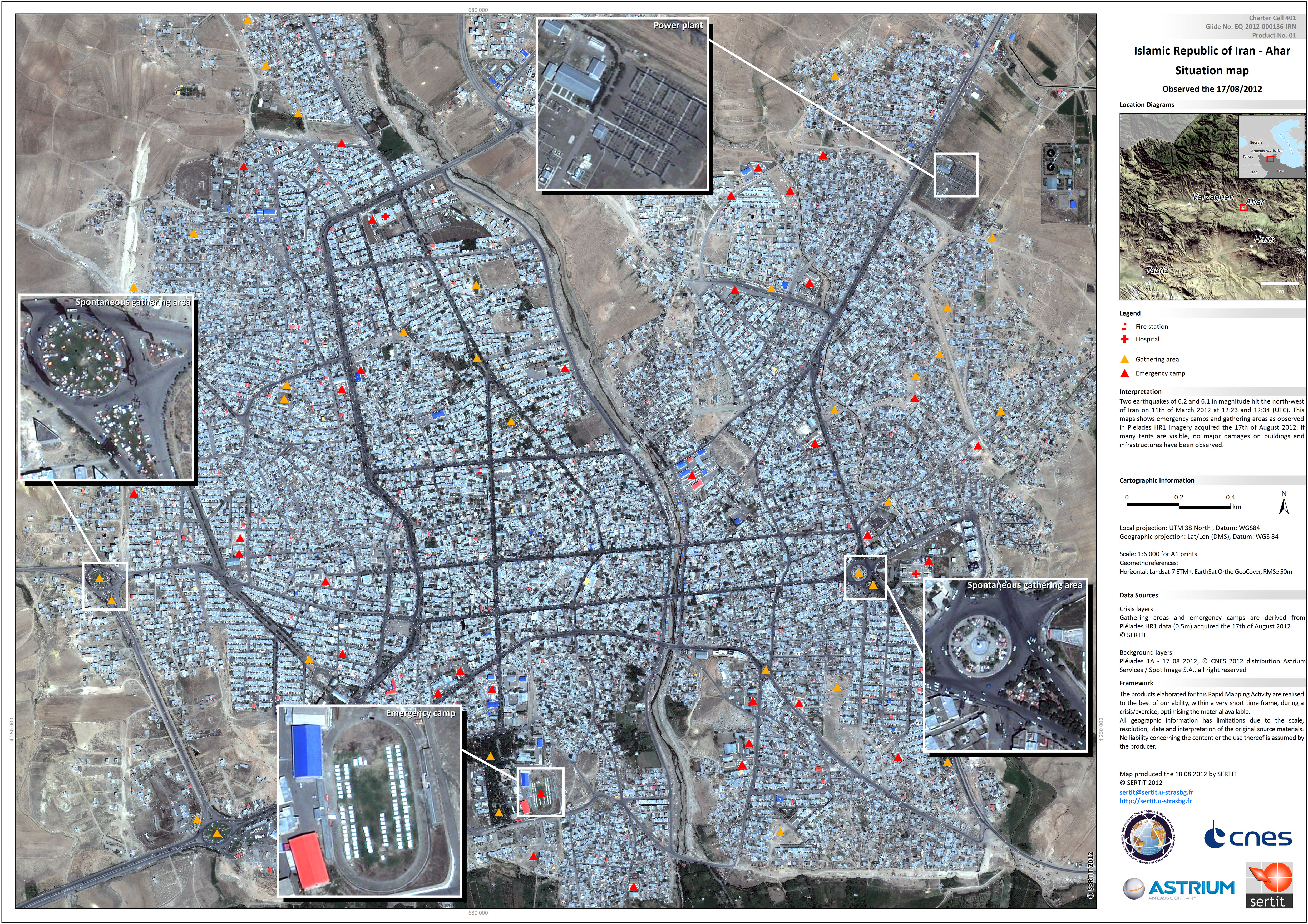 Map produced by SERTIT after Disaster Charter Activation