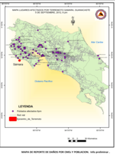 Map by CNE showing areas affected by earthquake
