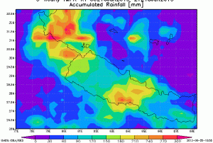 Cumulative 3 day TRMM satellite rainfall estimate