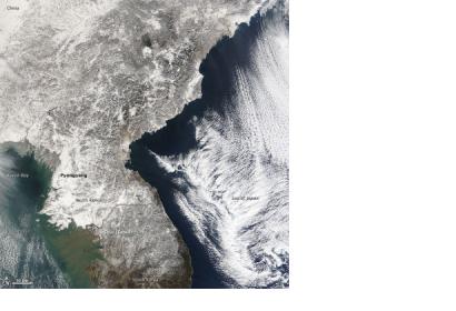 True color image of heavy snowfall in South Korea