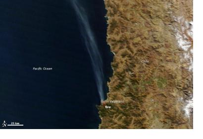 Satellite image of the fires around port city in Chile