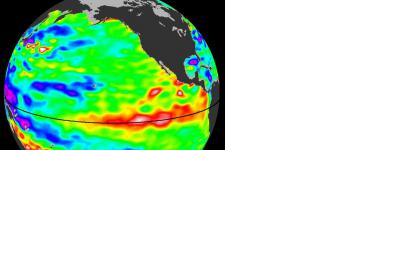 El Niño: strong wave of warm water approaching South America on January 2010.