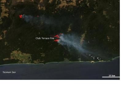 Satellite image of blazing bushfires in Victoria, Australia (Source: NASA)