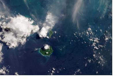 Anak Krakatau captured by the Operational Land Imager (OLI) on Landsat 8 on 13 April 2020. Image: NASA.