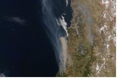 Forest fires in Chile. Image courtesy of NASA.
