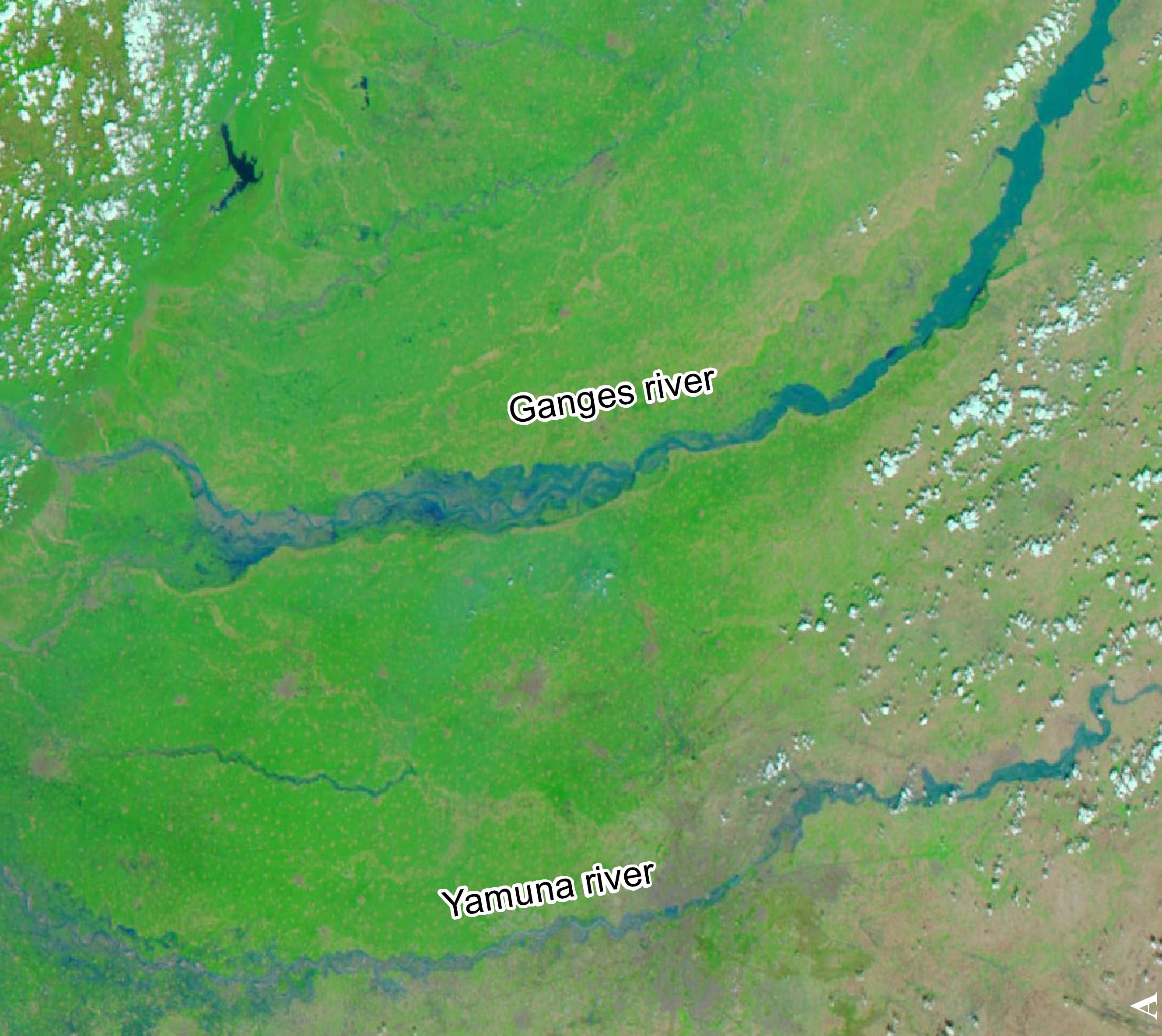 Ganges and Yamuna river seen from space by MODIS/Aqua on 21 June 2013