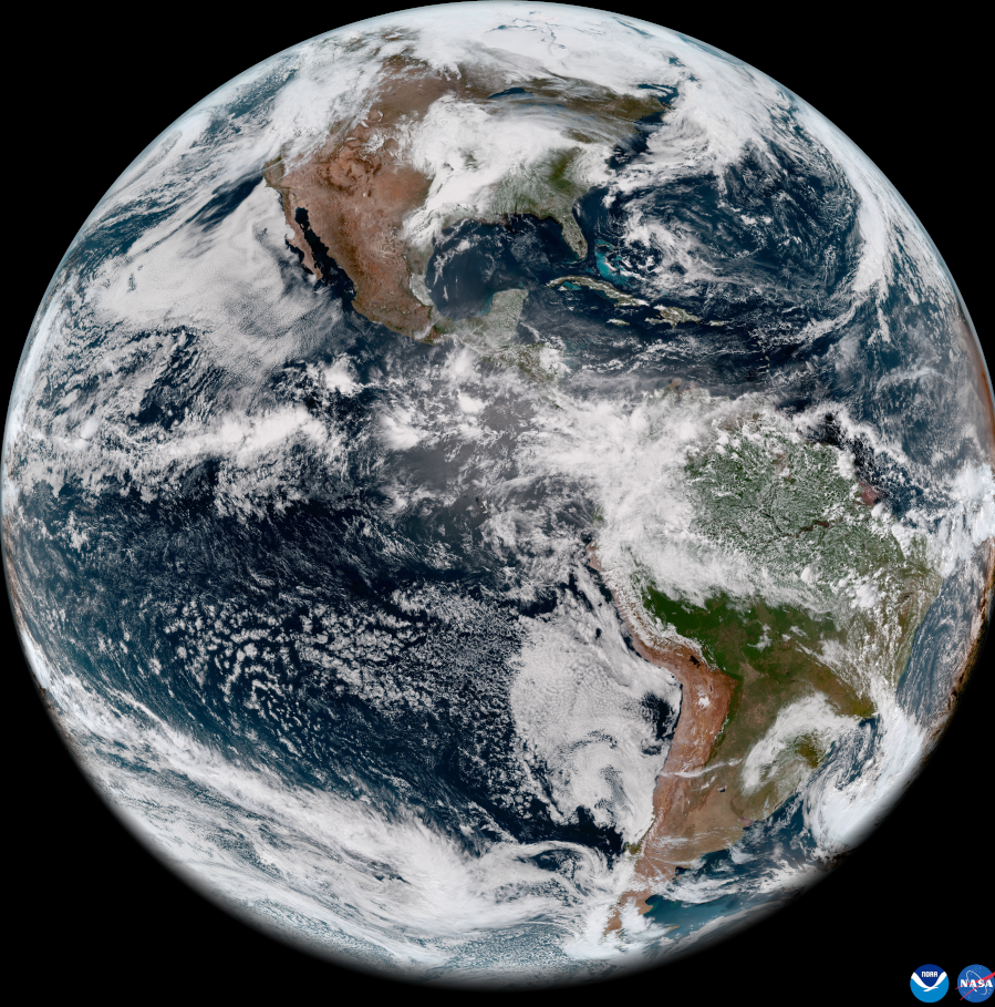 GOES-18 full disk GeoColor image from May 5, 2022. This type of imagery combines data from multiple ABI channels to approximate what the human eye would see from space. Credit: NOAA/NASA