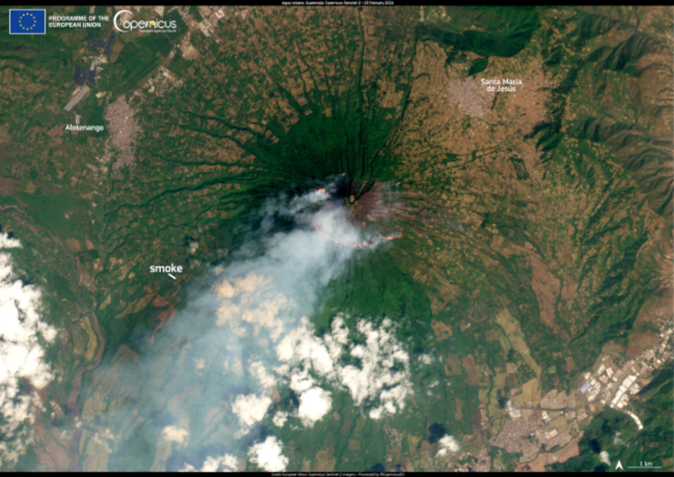 Copernicus Image of the Day - 27/02/2024 - Wildfires around the Agua Volcano in Guatemala Copernicus Image of the Day