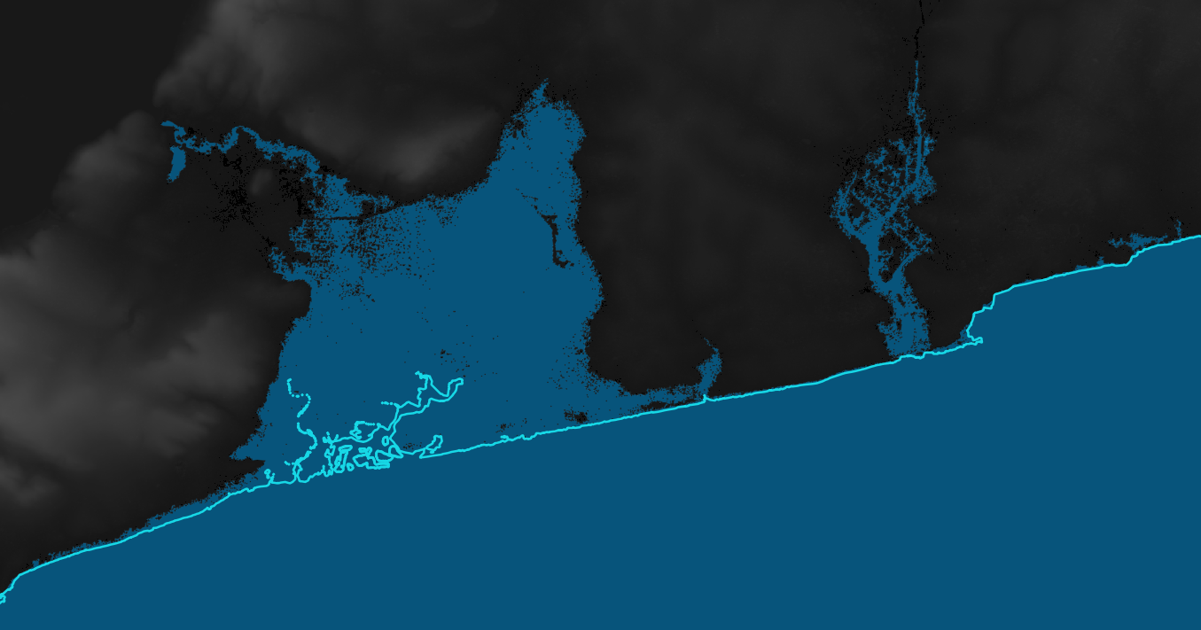 Figure 9: Zoom-In: Flooded regions in case of a flood level 5m for N05W001, Accra region, Ghana