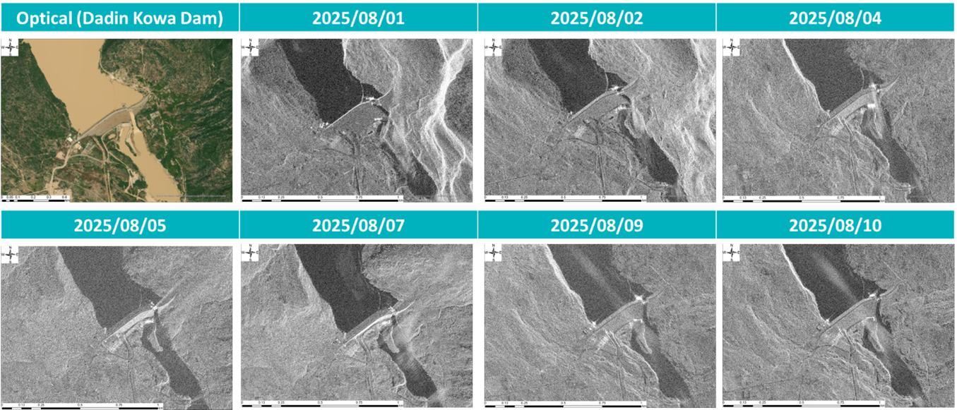 Continuous daily monitoring of Dadin Kowa Dam by Synspective’s StriX SAR constellation (1 – 10 August 2025)