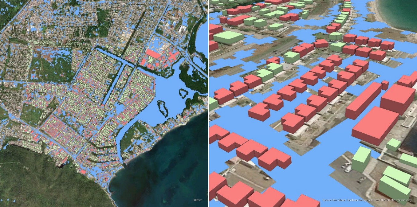 Figure 5. Flooded 3D Buildings from ONEGEO Archive Data for Kingston, Jamaica 