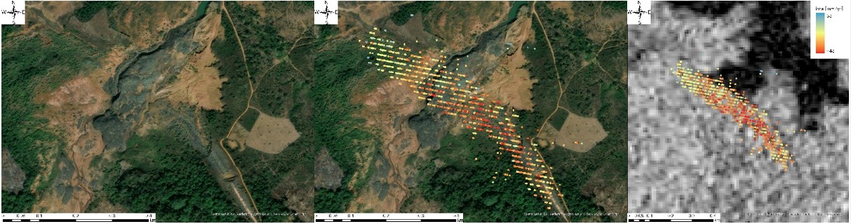 Figure 9. Optical image (Left) and IPTA results on Optical image (Center) and IPTA results on SAR image on July 17, 2018 (Right).