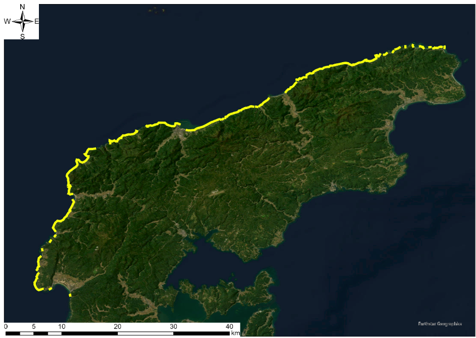 Figure 9. Land emergence along the coast detected by SAR images using ALOS-2 satellite data (GSI, n.d.-c)