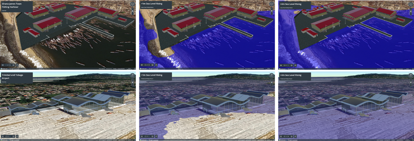 Sea Level Rise at Ghana James Town Fishing Harbour in Accra, Ghana and Airport in Tobago Island, Trinidad and Tobago using Cesium ion platform