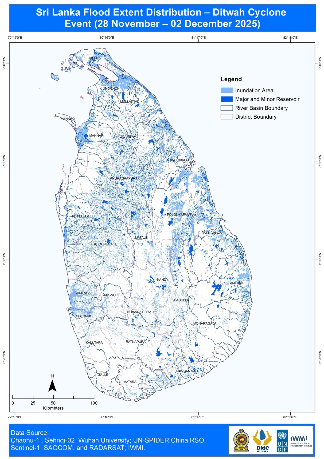 Figure 2. Sri Lanka Flood Extent Distribution – Ditwah Cyclone Event (28 November – 2 December 2025)