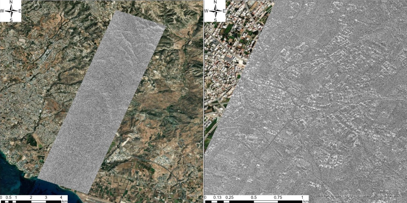 Figure 2: StriX SAR data acquired on 17 November 2025 at 04:58 JST in Staring Spotlight 4 mode (0.46 × 0.25 m), off-nadir angle 41.3°, descending and right-looking. © Synspective Inc.