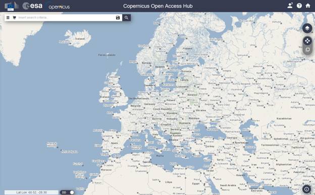Copernicus Open Access Hub Search Panel