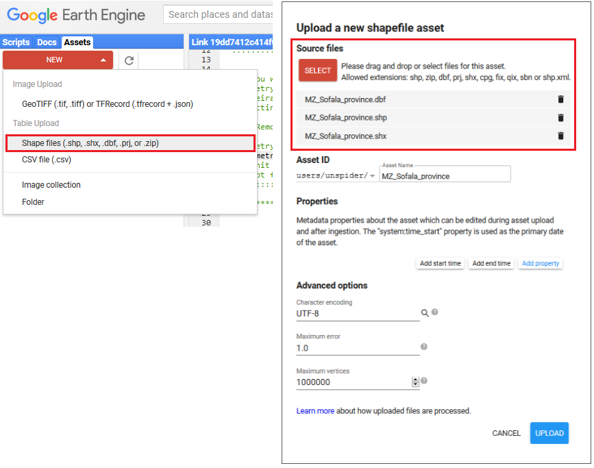 Fig. 4: Upload a shapefile to specify the area of interest.