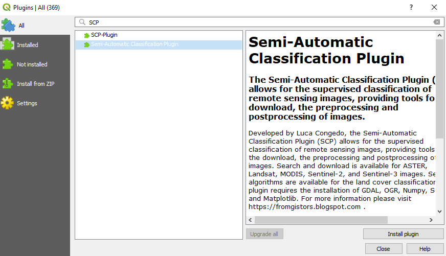 QGIS Install Plugin Window