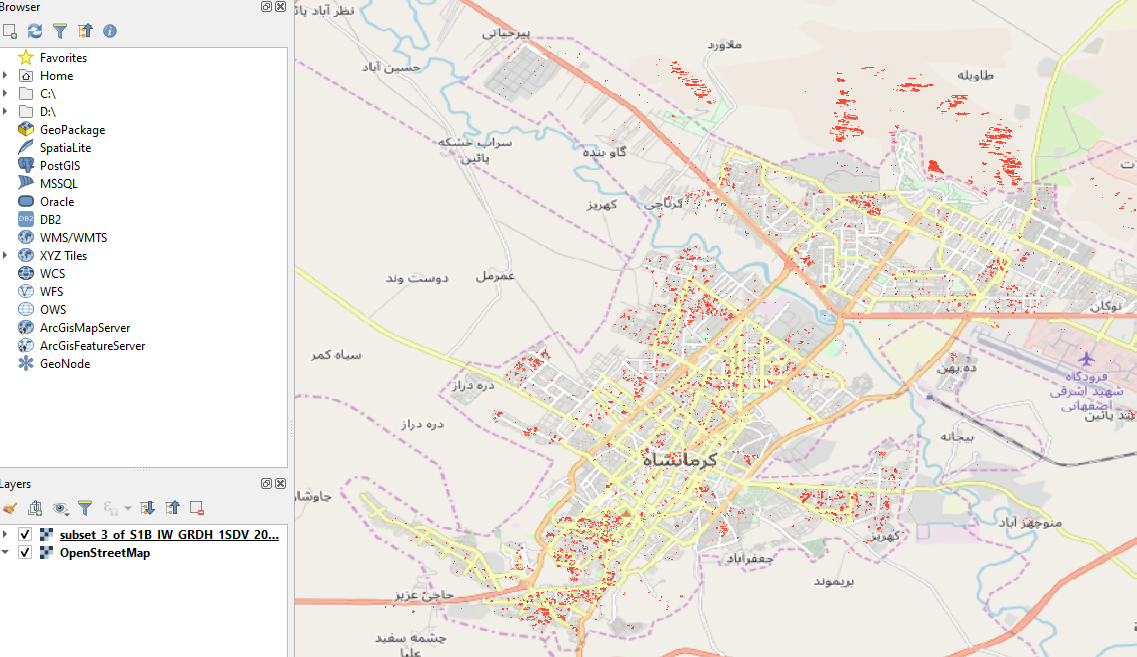 Figure 7: Change detection results opened in QGIS. 