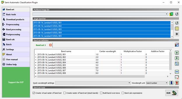 SCP Plugin Banset Window with the Single Band List loaded