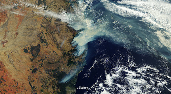 Australian fires captured by the Copernicus Sentinel-3 mission. Image: European Space Agency.