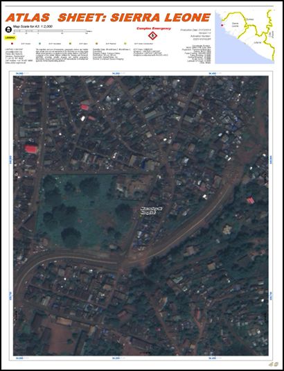 Extrait de l'atlas UNITAR / UNOSAT indiquant les emplacements des établissements de soins Ebola existants et prévus en Afrique de l'Ouest 