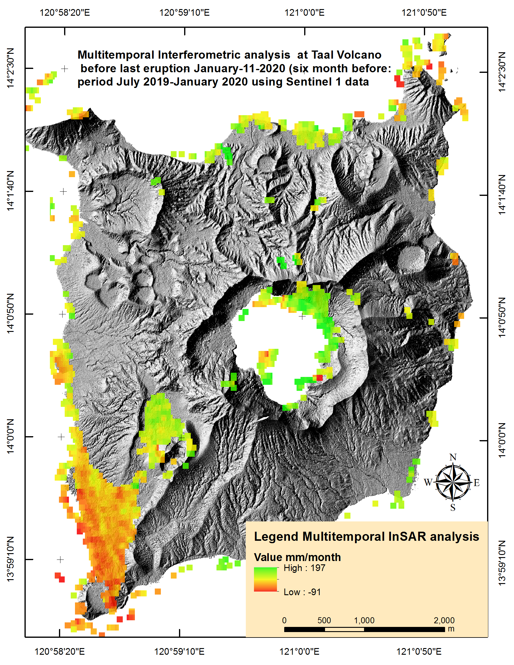 Figure 2a. Multi temporal SBAS analysis applied to Taal volcano using Sentinel-1 data.