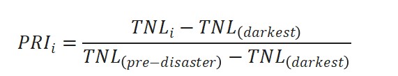 (Where  represents the total night-time light at the most damaged moment).