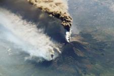 A photo of Mt. Etna erupting on 30 October 2002, taken by astronauts aboard the International Space Station. Image: NASA Earth Observatory/Earth Sciences and Image Analysis Laboratory at Johnson Space Center.