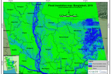 Flood inundation map developed using Sentinel-1 satellite data, as part of the rapid mapping response under the SERVIR-HKH Initiative at ICIMOD. Map: Kabir Uddin/ICIMOD.