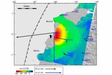 Coseismic displacement field from InSAR and GPS data. Image: Remote Sens. 2018, 10(6), 899; https://doi.org/10.3390/rs10060899