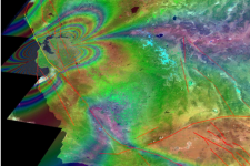 Synthetic aperature radar patterns of seismic deformations associated with a model earthquake on the San Francisco section of the San Andreas Fault. 