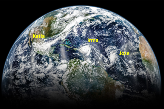 Hurricanes Katia, Irma and Jose in the western Atlantic in September 2017
