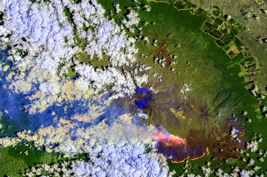 Satellite image of a wildfire at Mount Kilimanjaro