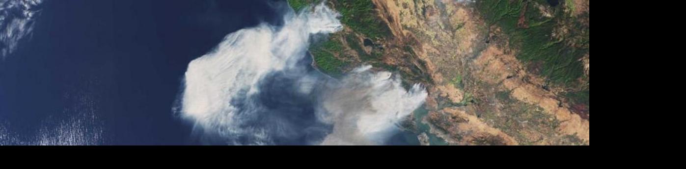 The Copernicus Sentinel-3A satellite captured this image of smoke from wildfires in the US state of California on 9 October 2017. Image: 	contains modified Copernicus Sentinel data (2017), processed by ESA, CC BY-SA 3.0 IGO.