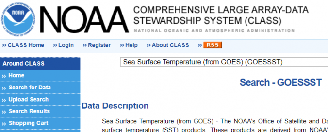 Screenshot of Sea Surface Temperature data (SST)