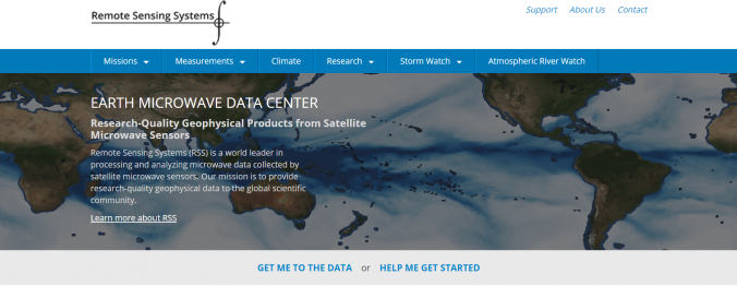 Screenshot of Remote Sensing Systems (RSS)