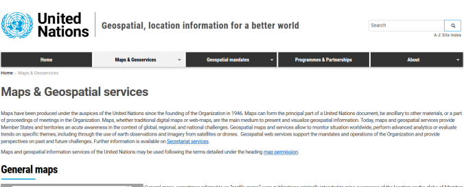 Screenshot of UN Geospatial Maps & Geoservices