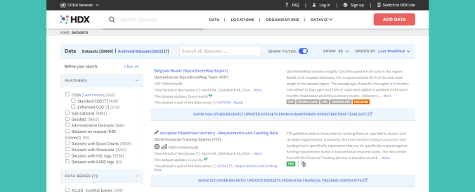 Image of the Humanitarian Data Exchange (HDX) data viewer webpage