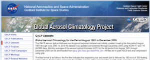 Screenshot of the Global Aerosol Climatology Project website.