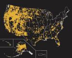 A map showing locations that experienced wildfires greater than 250 acres, from 
