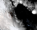 NOAA's GOES West satellite captured the eruption of the Hunga Tonga-Hunga Ha'apai volcano. (Image credit: NOAA)