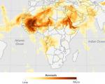 Aerosol Index, Sahara dust. Image courtesy of Jesse Allen, NASA Earth Observatory, using Suomi NPP OMPS data provided courtesy of Colin Seftor (SSAI)