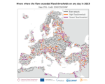 Map of Europe Flow Networds Exeeding Flood Thresholds 2023