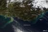 The plumes of sediment are clearly visible in the Mediterranean.