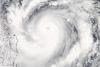 Satellite image of typhoon hitting the Philippines