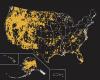 A map showing locations that experienced wildfires greater than 250 acres, from 