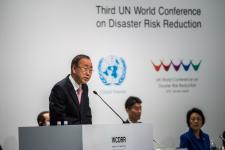 Former United Nations Secretary-General Ban Ki-moon addresses the third UN World Conference on Disaster Risk Reduction in Sendai, Japan, in March 2015. Image: UNDRR.