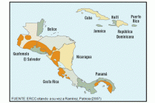 Corridor Seco Centroamericano (poligonos de color anaranjado). Cortesia de CAC 